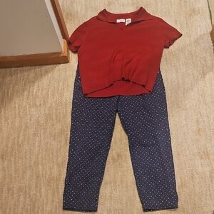 Red Knit Top W/Navy Polkadot Cropped Jeans 16W